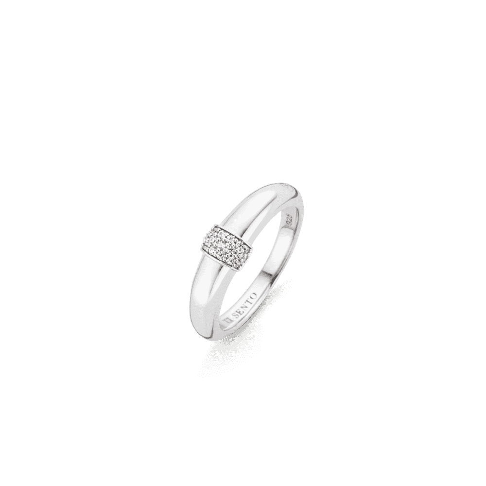 MILANO STERLING SILVER BAND WITH PAVÉ ZIRCONIA DETAIL