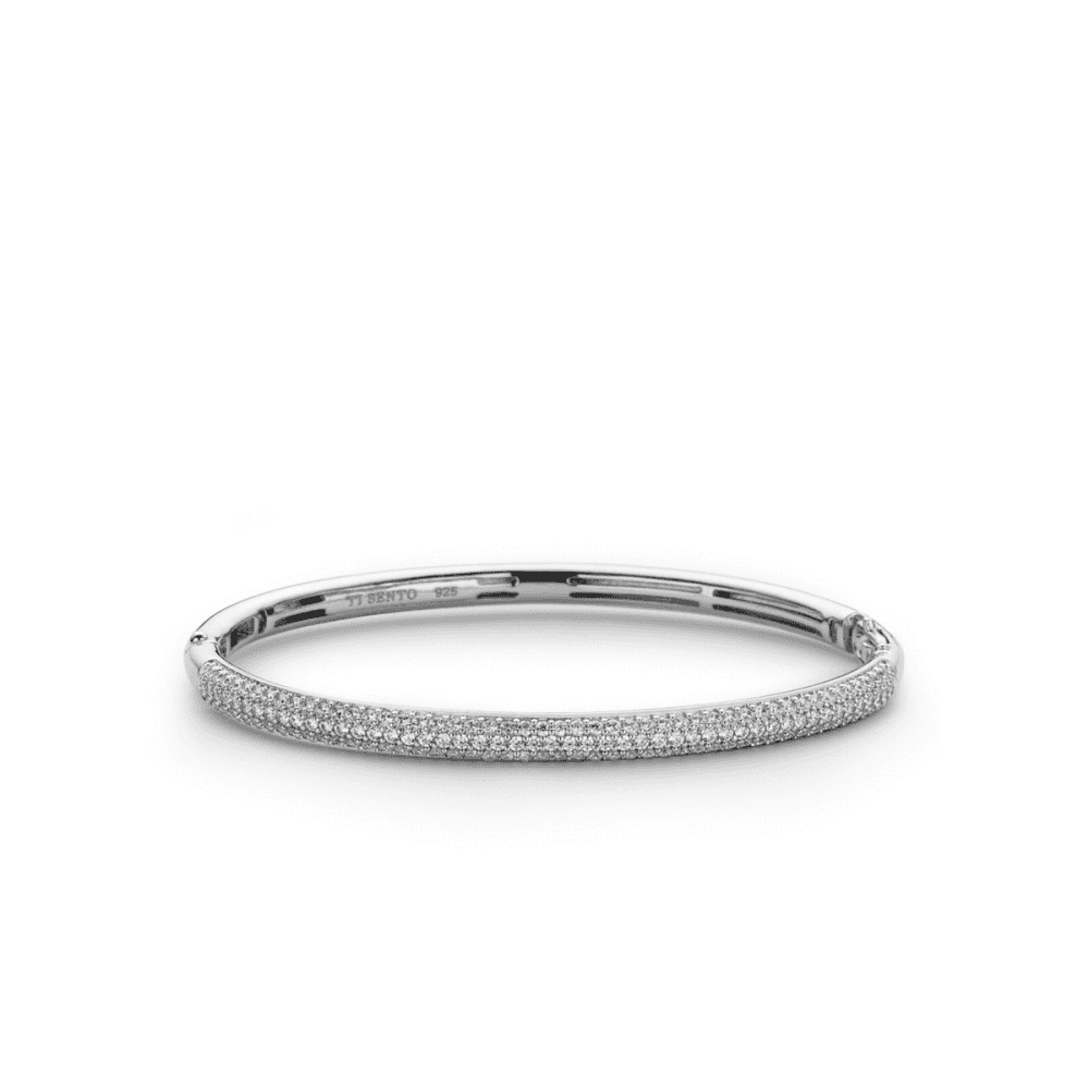 MILANO STERLING SILVER BANGLE WITHPAVE ZIRCONIA ACROSS TOP OF BANGLE