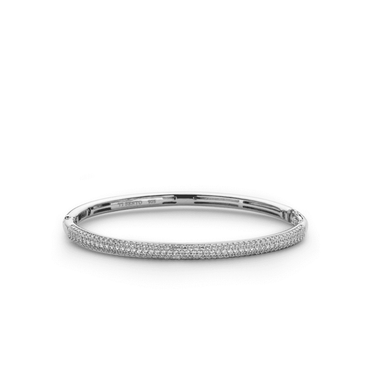 MILANO STERLING SILVER BANGLE WITHPAVE ZIRCONIA ACROSS TOP OF BANGLE