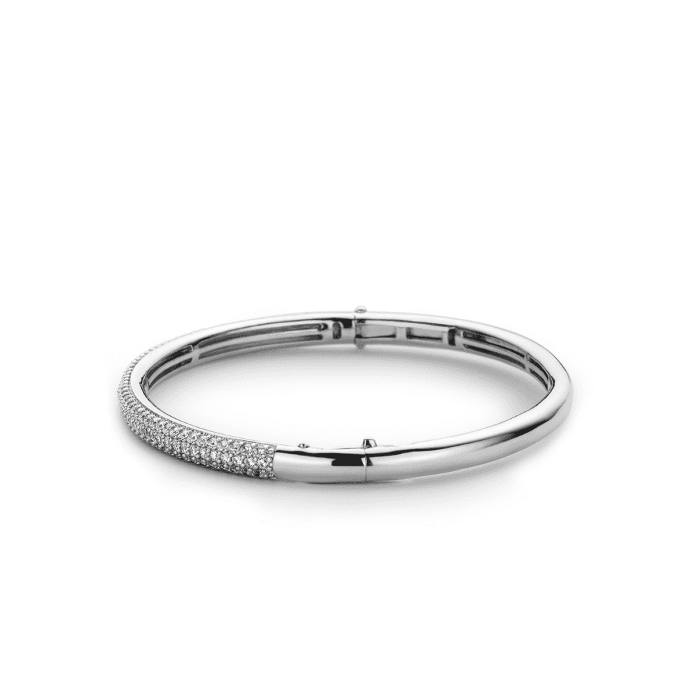 MILANO STERLING SILVER BANGLE WITHPAVE ZIRCONIA ACROSS TOP OF BANGLE
