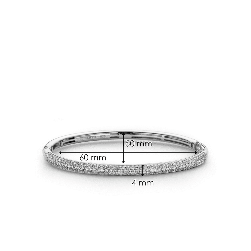 MILANO STERLING SILVER BANGLE WITHPAVE ZIRCONIA ACROSS TOP OF BANGLE