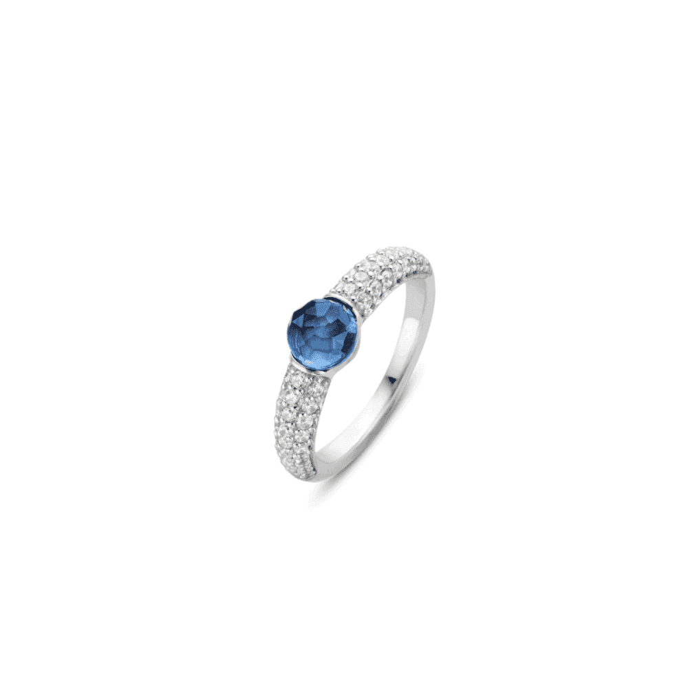 MILANO STERLING SILVER BLUE STONE RING WITH ZIRCONIA BAND 
