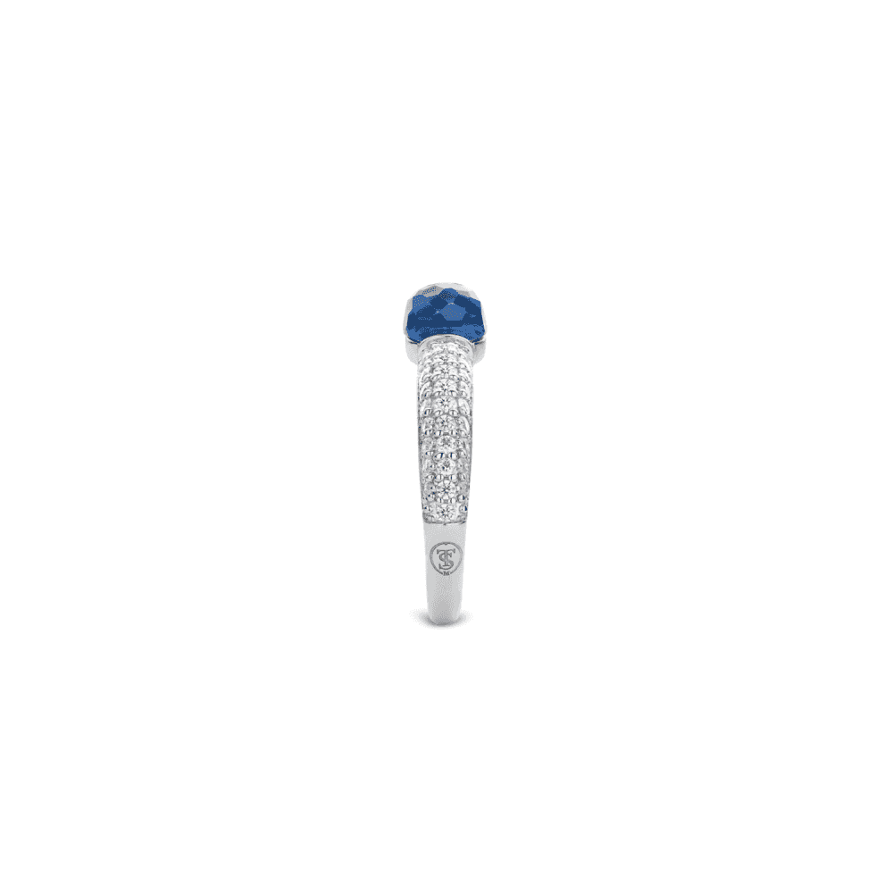 MILANO STERLING SILVER BLUE STONE RING WITH ZIRCONIA BAND 