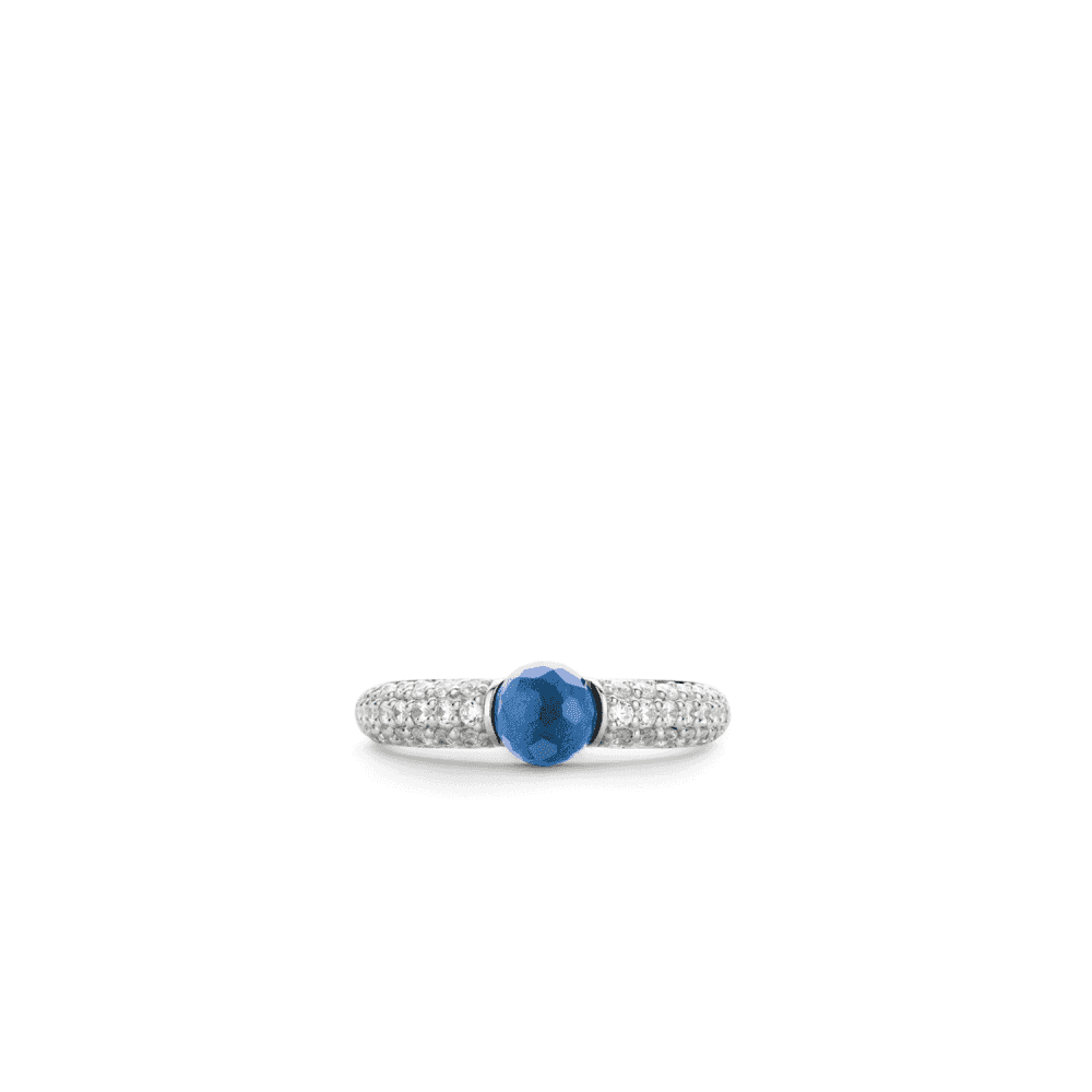 MILANO STERLING SILVER BLUE STONE RING WITH ZIRCONIA BAND 