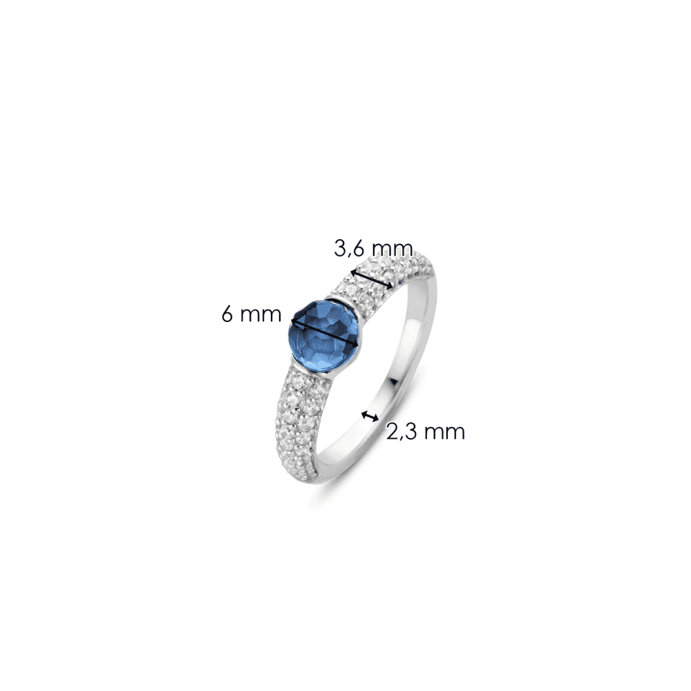 MILANO STERLING SILVER BLUE STONE RING WITH ZIRCONIA BAND 
