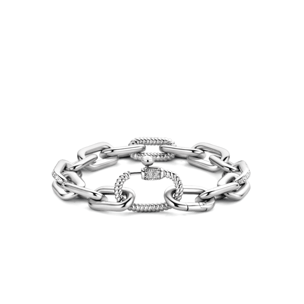 MILANO STERLING SILVER CHUNKY RECTANGULAR LINKED BRACELET WITH ZIRCONIA