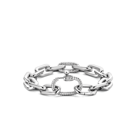 MILANO STERLING SILVER CHUNKY RECTANGULAR LINKED BRACELET WITH ZIRCONIA