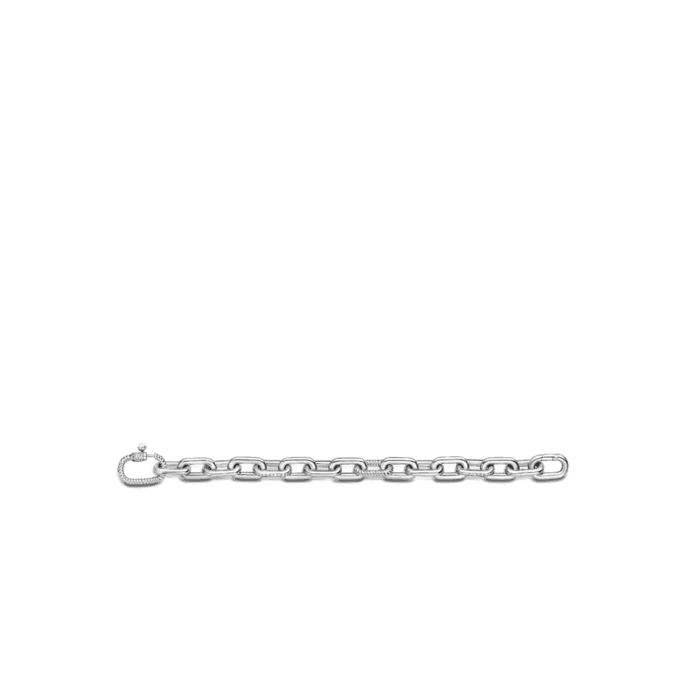 MILANO STERLING SILVER CHUNKY RECTANGULAR LINKED BRACELET WITH ZIRCONIA
