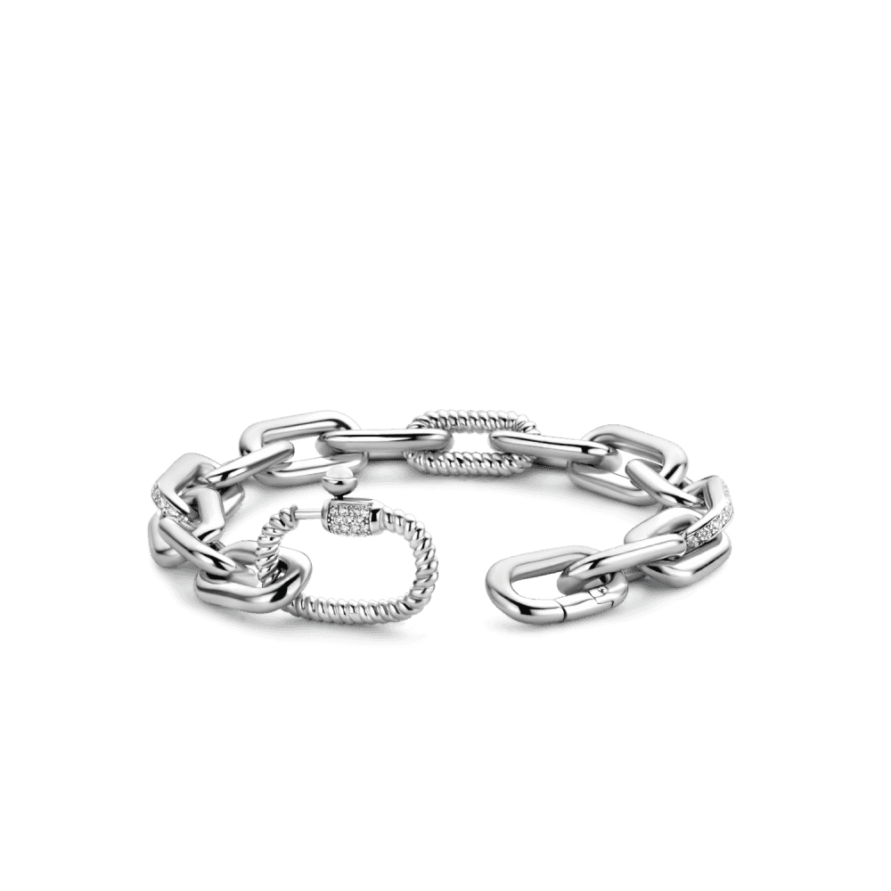 MILANO STERLING SILVER CHUNKY RECTANGULAR LINKED BRACELET WITH ZIRCONIA