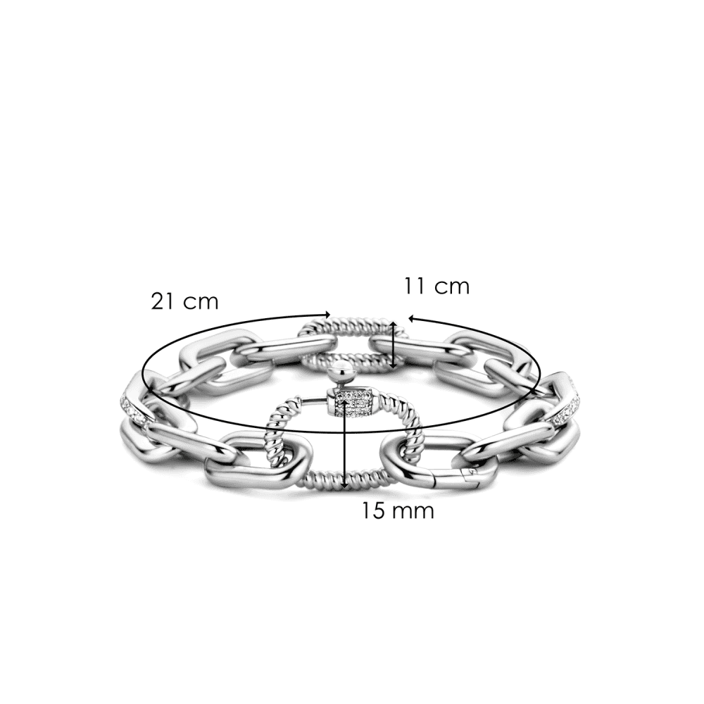 MILANO STERLING SILVER CHUNKY RECTANGULAR LINKED BRACELET WITH ZIRCONIA