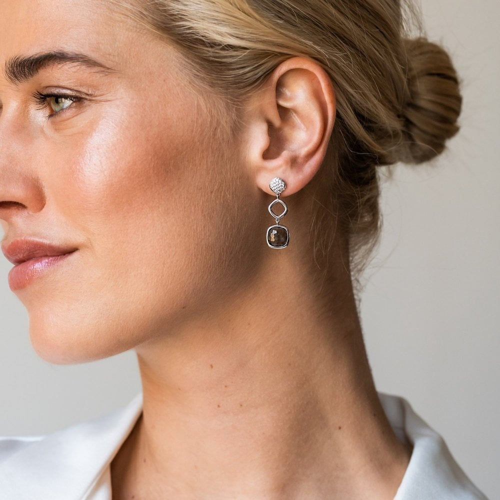 MILANO STERLING SILVER CLEAR & GREY CRYSTAL DROP EARRINGS