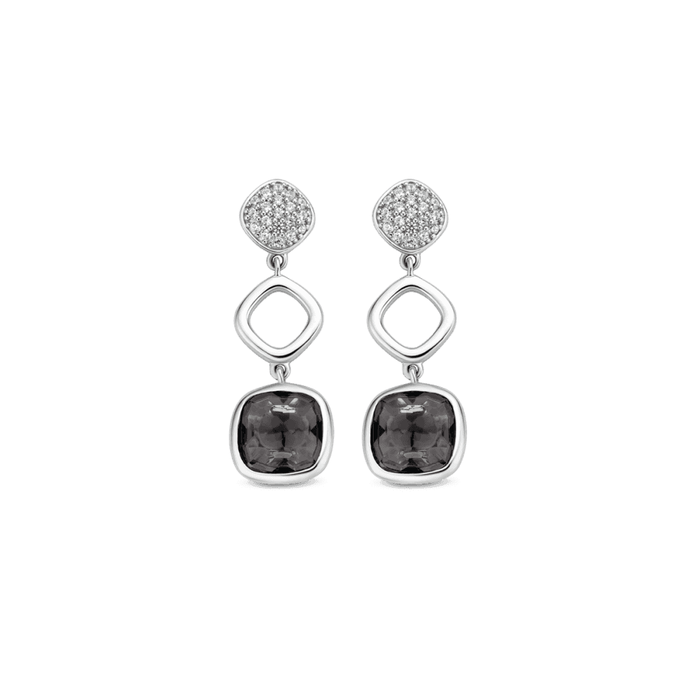 MILANO STERLING SILVER CLEAR & GREY CRYSTAL DROP EARRINGS