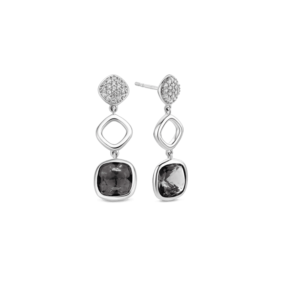 MILANO STERLING SILVER CLEAR & GREY CRYSTAL DROP EARRINGS