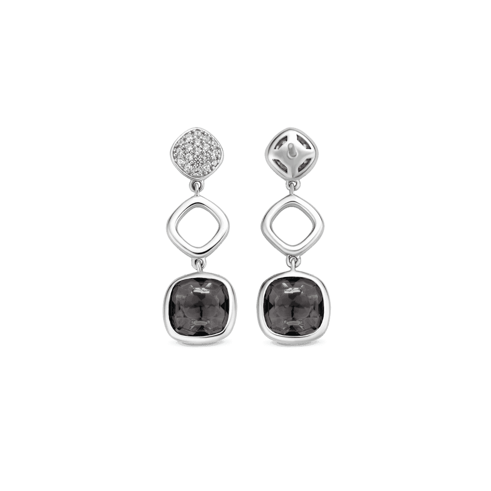 MILANO STERLING SILVER CLEAR & GREY CRYSTAL DROP EARRINGS