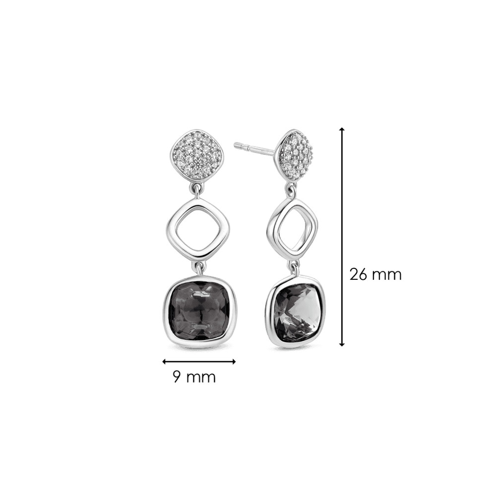 MILANO STERLING SILVER CLEAR & GREY CRYSTAL DROP EARRINGS
