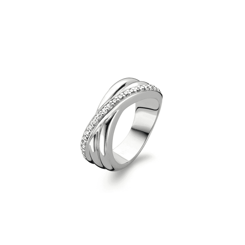 MILANO STERLING SILVER CROSSOVER CUBIC ZIRCONIA RING