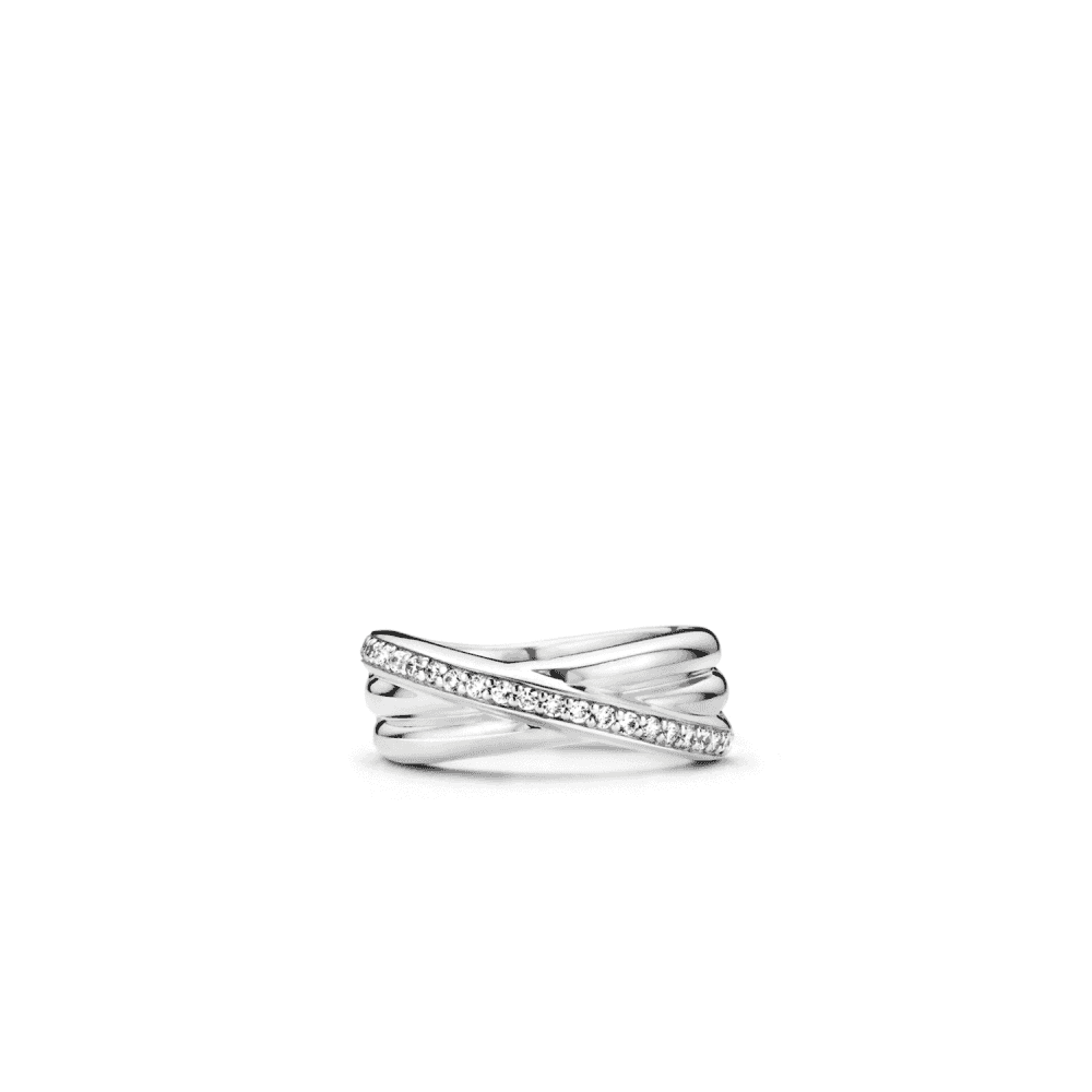 MILANO STERLING SILVER CROSSOVER CUBIC ZIRCONIA RING