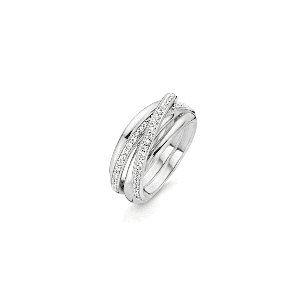 MILANO STERLING SILVER CROSSOVER CUBIC ZIRCONIA RING