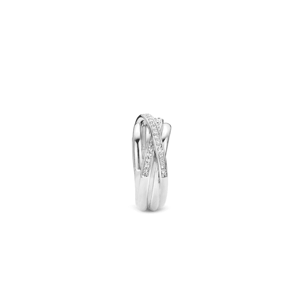 MILANO STERLING SILVER CROSSOVER CUBIC ZIRCONIA RING