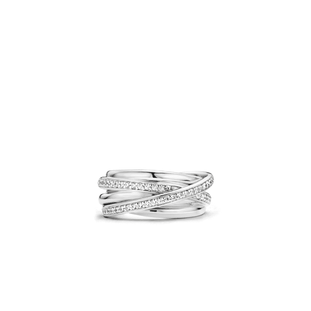 MILANO STERLING SILVER CROSSOVER CUBIC ZIRCONIA RING