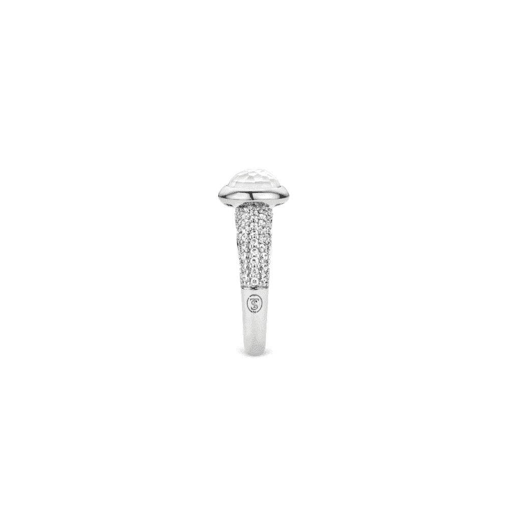 MILANO STERLING SILVER MOTHER OF PEARL & PAVE CUBIC ZIRCONIA RING