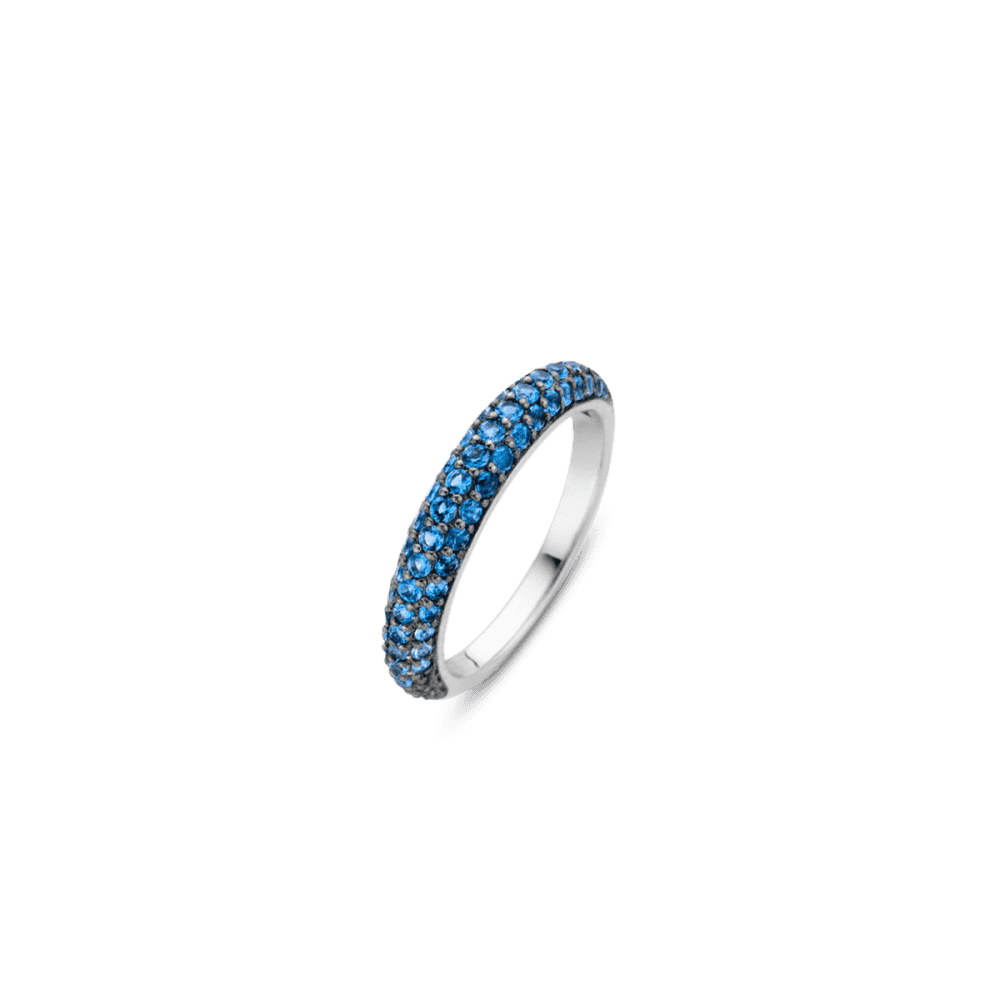 MILANO STERLING SILVER PAVE BLUE ZIRCONIA ROUNDED RING
