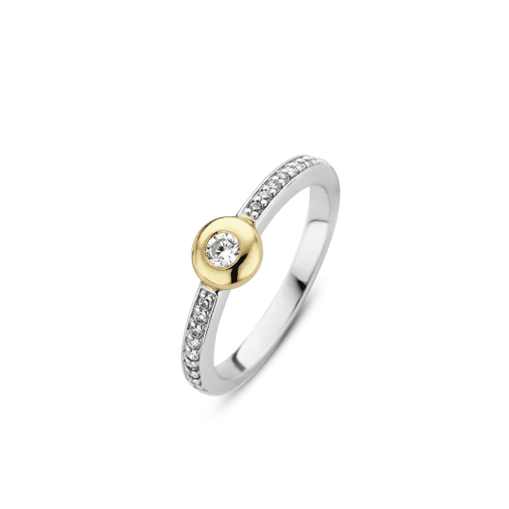 MILANO STERLING SILVER PAVE ZIRCONIA BAND WITH ZIRCONIA & GOLD CENTRE