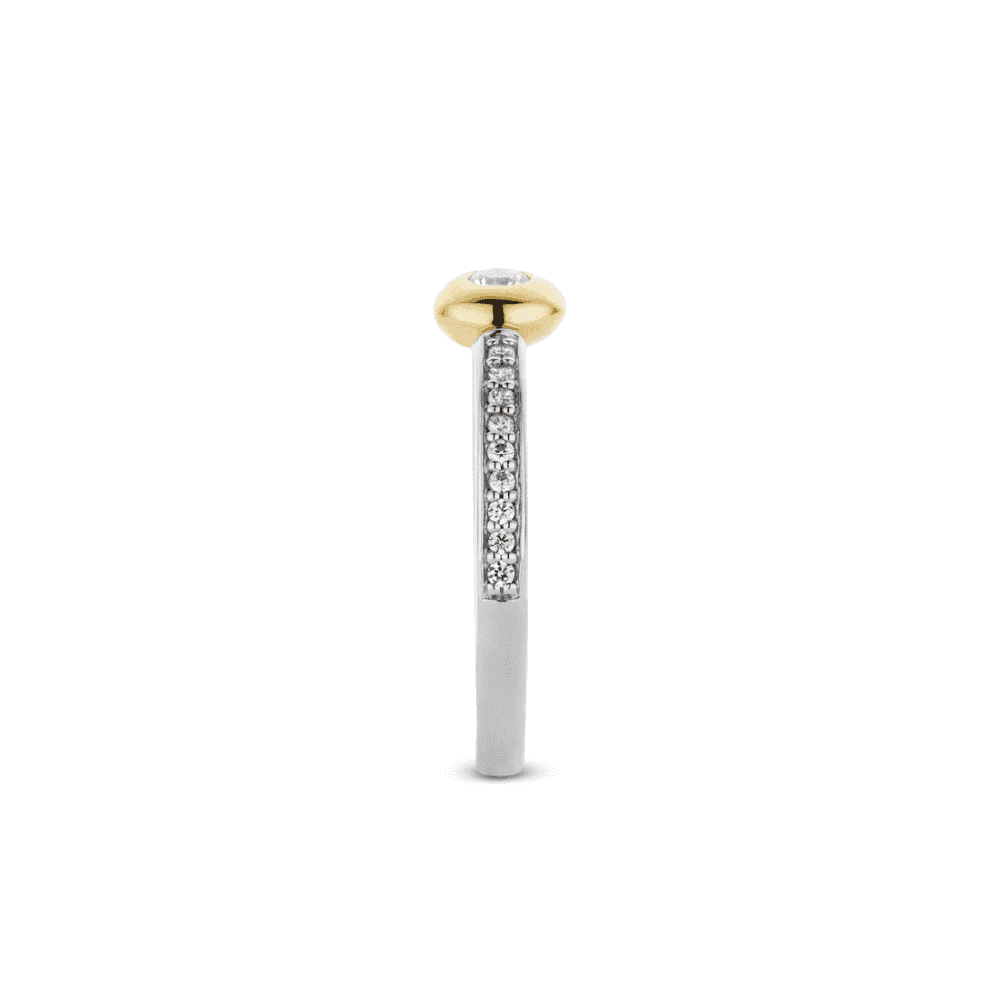 MILANO STERLING SILVER PAVE ZIRCONIA BAND WITH ZIRCONIA & GOLD CENTRE