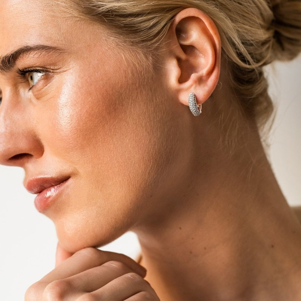 MILANO STERLING SILVER PAVE ZIRCONIA HUGGIE STYLE EARRINGS