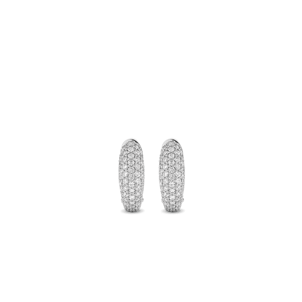 MILANO STERLING SILVER PAVE ZIRCONIA HUGGIE STYLE EARRINGS