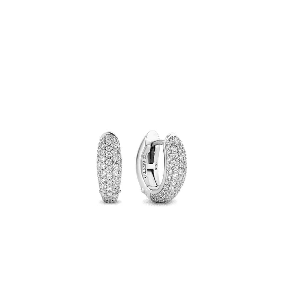 MILANO STERLING SILVER PAVE ZIRCONIA HUGGIE STYLE EARRINGS