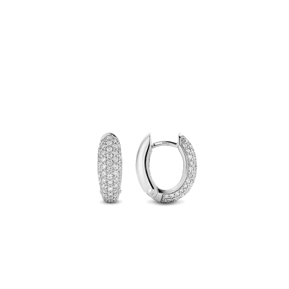 MILANO STERLING SILVER PAVE ZIRCONIA HUGGIE STYLE EARRINGS