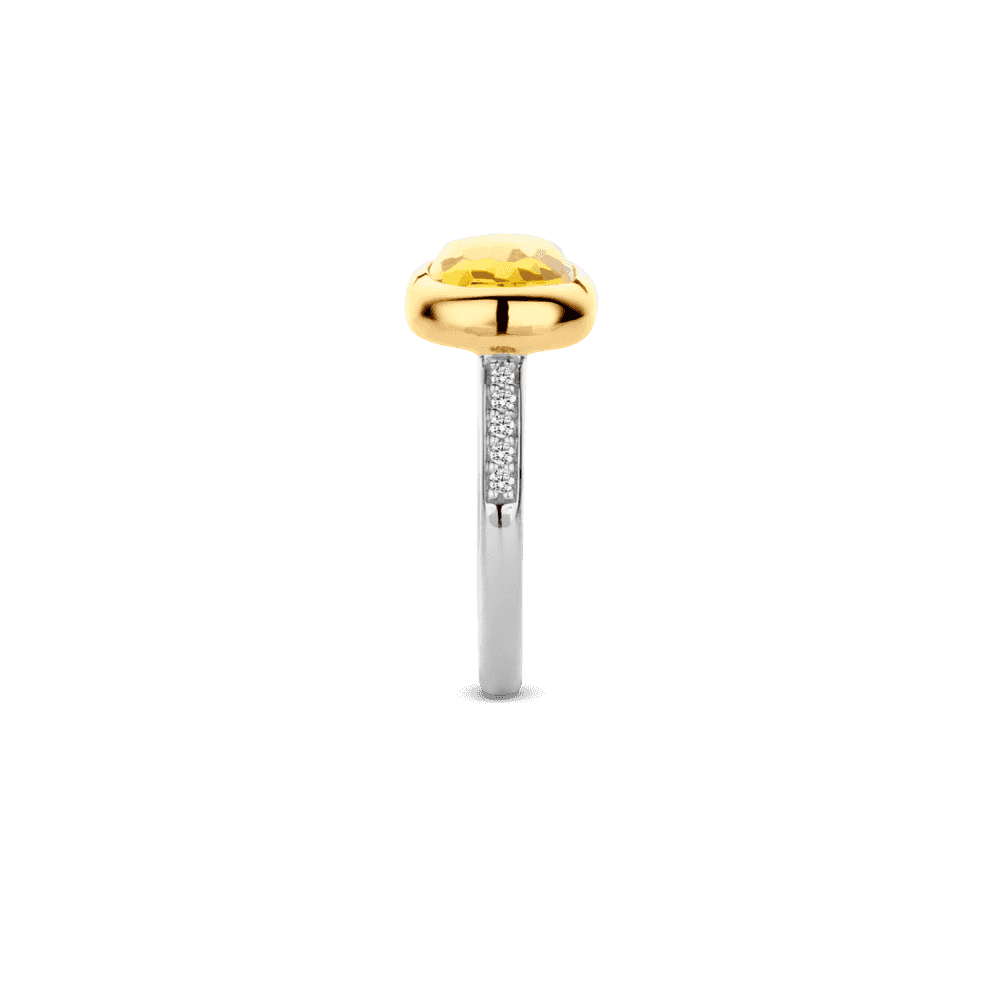 MILANO STERLING SILVER RECTANGULAR YELLOW STONE RING WITH PAVE ZIRCONIA SHOULDERS