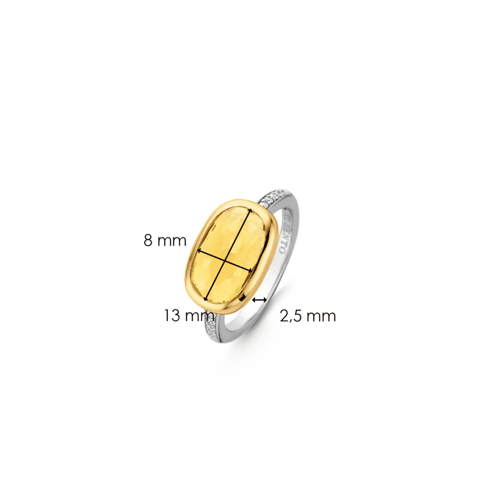 MILANO STERLING SILVER RECTANGULAR YELLOW STONE RING WITH PAVE ZIRCONIA SHOULDERS