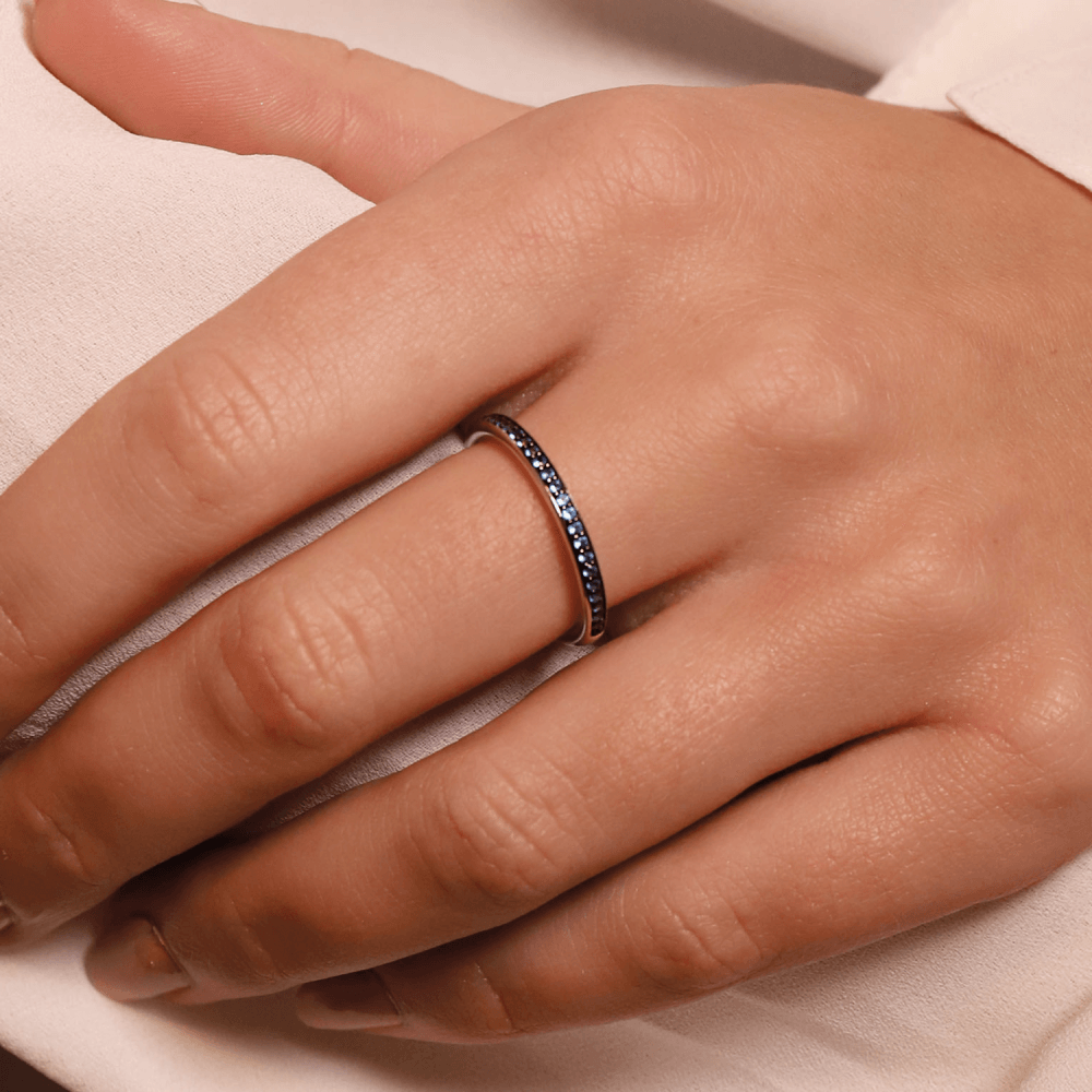 MILANO STERLING SILVER RING WITH CHANNEL SET BLUE STONES