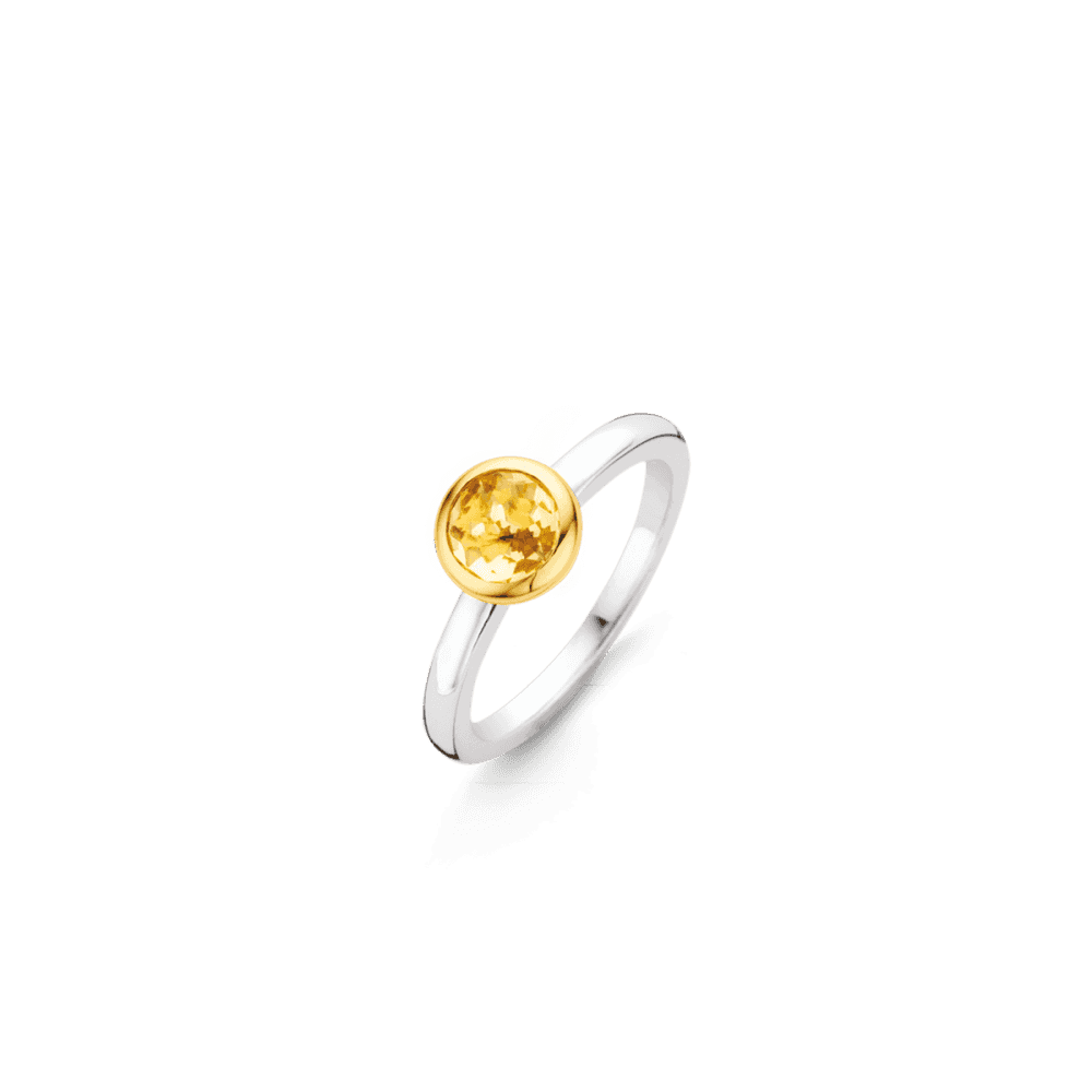 MILANO STERLING SILVER RING WITH YELLOW CITRINE COLOURED STONE IN YELLOW GOLD