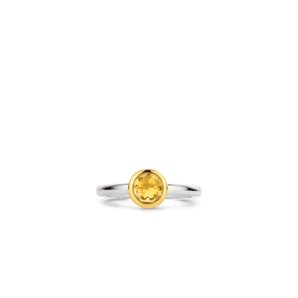 MILANO STERLING SILVER RING WITH YELLOW CITRINE COLOURED STONE IN YELLOW GOLD