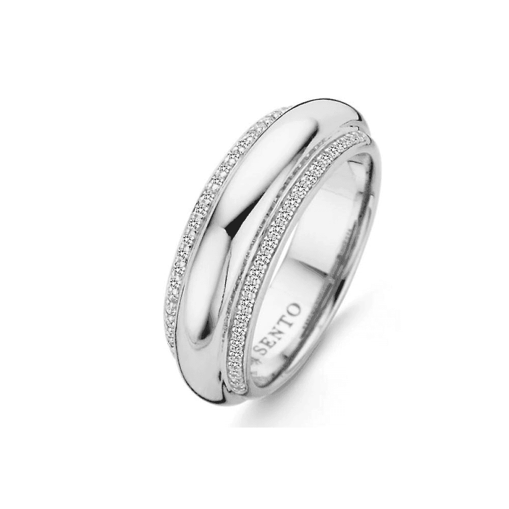 MILANO STERLING SILVER ROUNDED BAND WITH CUBIC ZIRCONIA TRIMMING