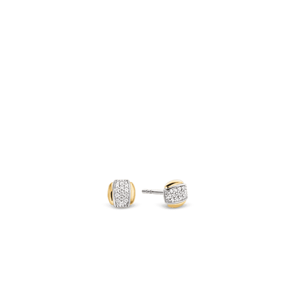 MILANO STERLING SILVER STUD EARRINGS WITH ZIRCONIA & GOLD