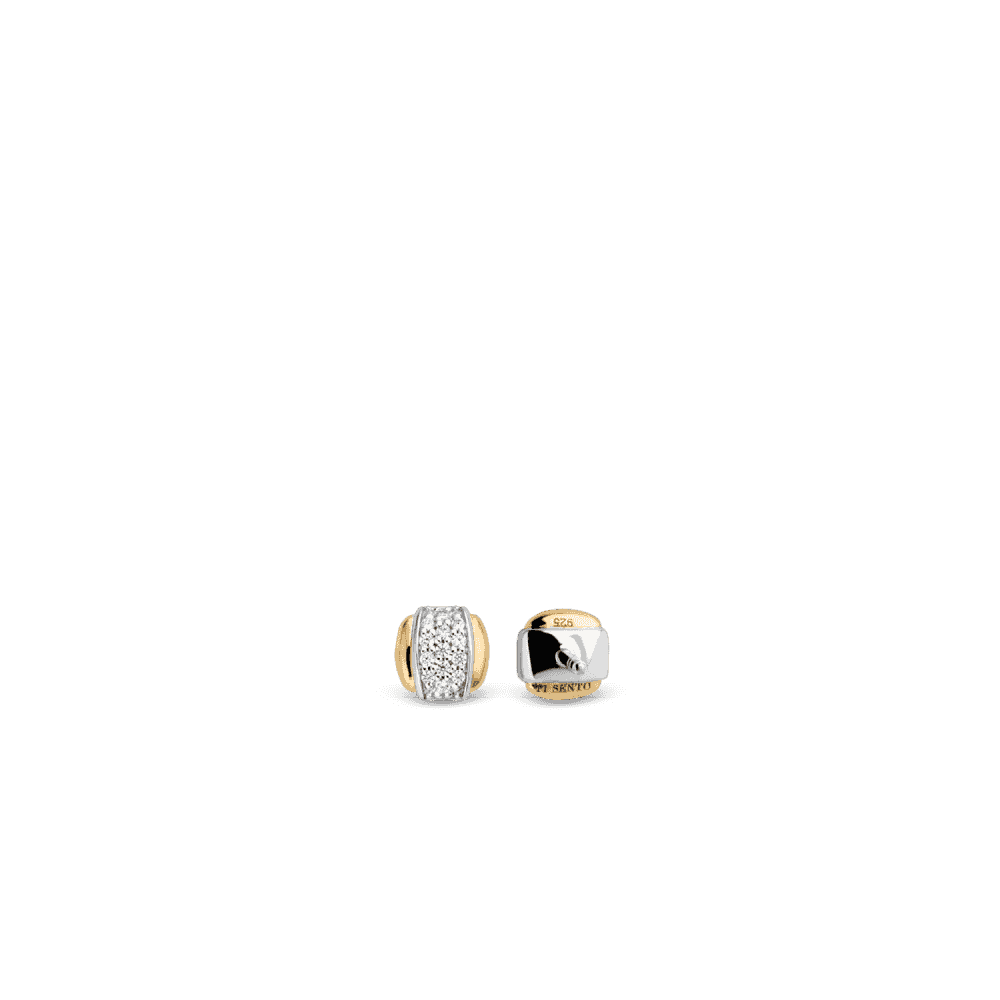 MILANO STERLING SILVER STUD EARRINGS WITH ZIRCONIA & GOLD