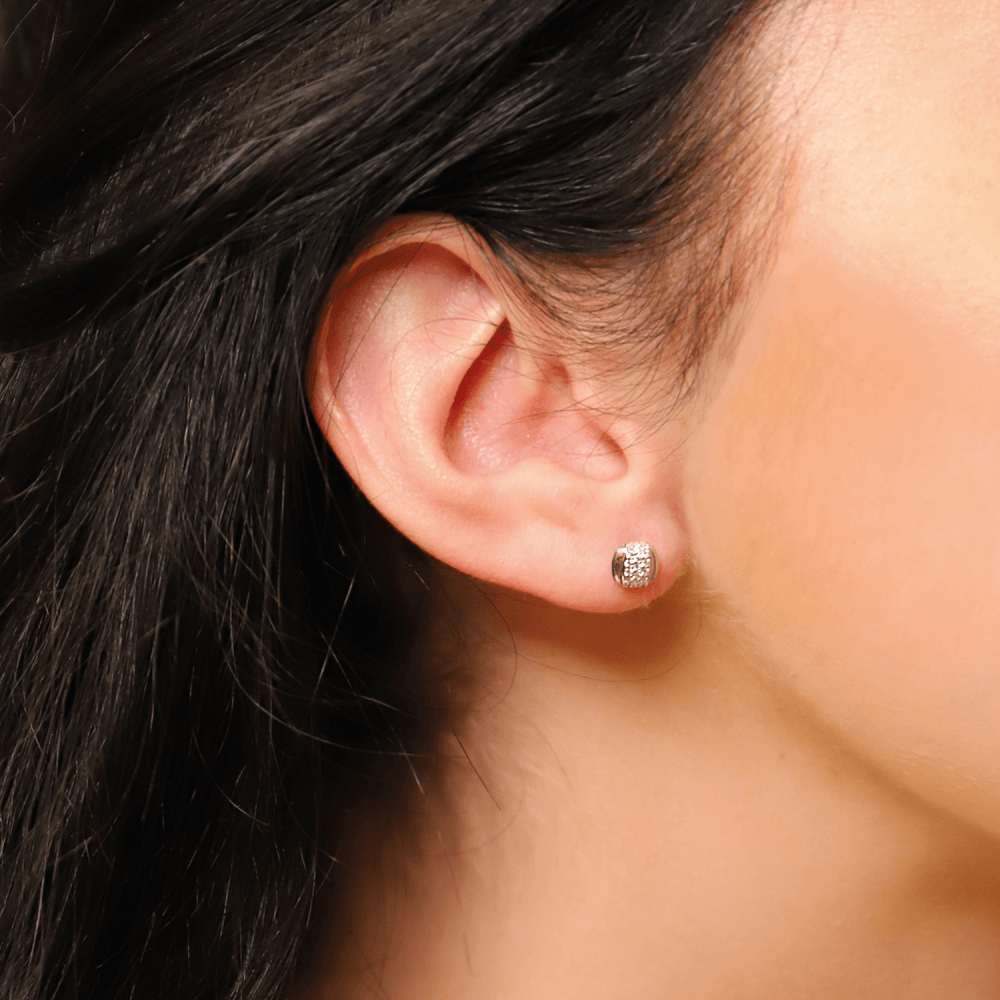 MILANO STERLING SILVER STUD EARRINGS WITH ZIRCONIA & GOLD