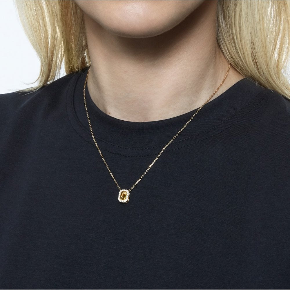 MILLENIA GOLD OCTOGANAL SHAPED PENDANT WITH YELLOW SWAROVSKI CRYSTAL