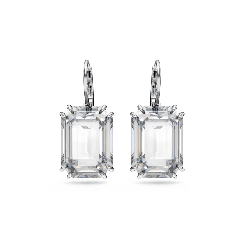 MILLENIA LARGE CLEAR CRYSTAL SILVER RECTANGULAR DROP EARRINGS