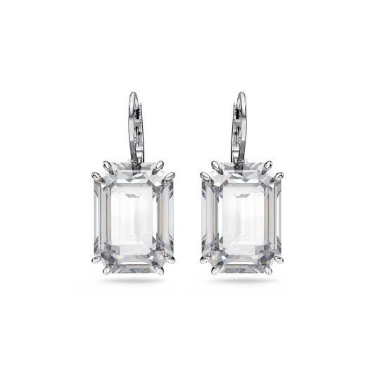 MILLENIA LARGE CLEAR CRYSTAL SILVER RECTANGULAR DROP EARRINGS