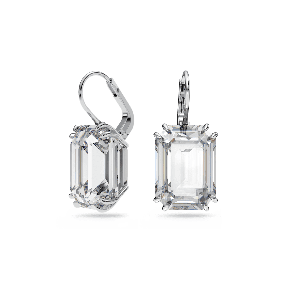 MILLENIA LARGE CLEAR CRYSTAL SILVER RECTANGULAR DROP EARRINGS