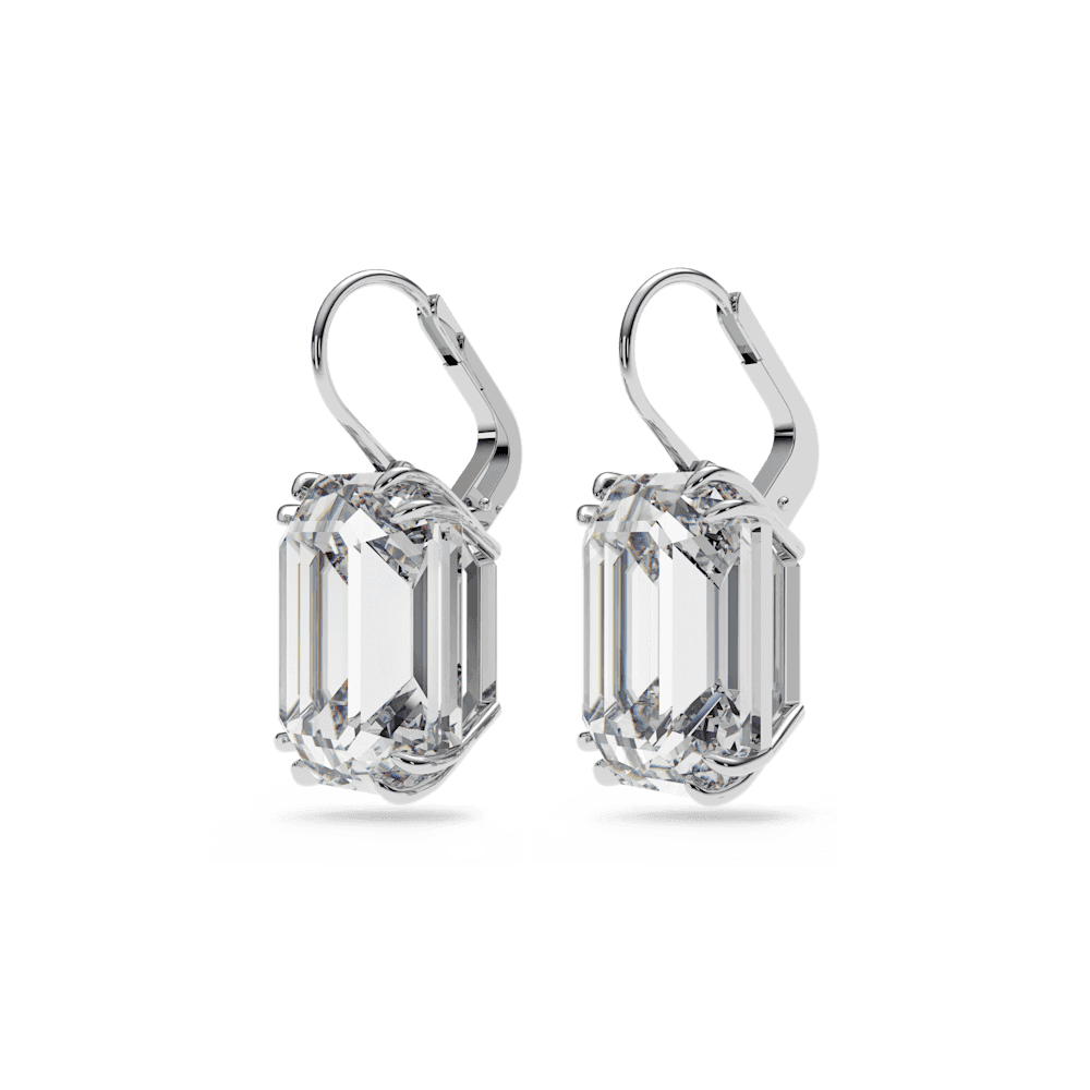 MILLENIA LARGE CLEAR CRYSTAL SILVER RECTANGULAR DROP EARRINGS