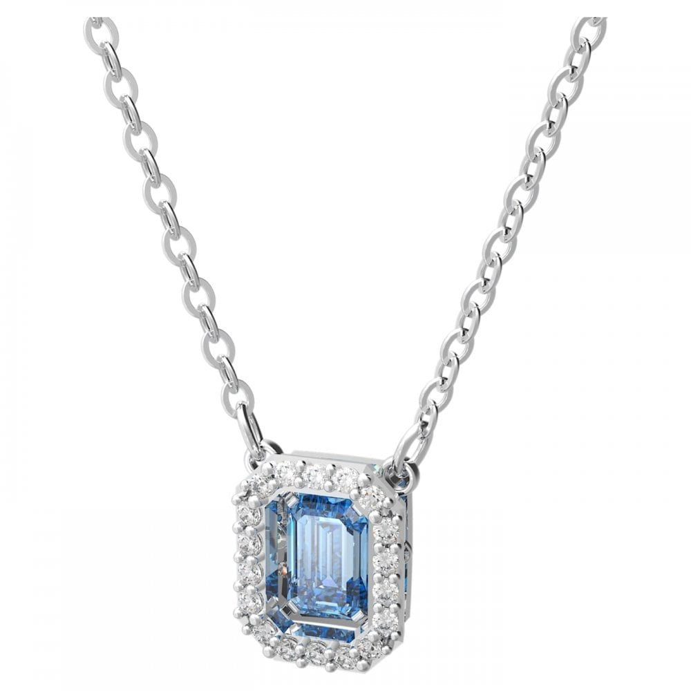 MILLENIA RHODIUM FINISHED OCTOGANOL SHAPED PENDANT WITH BLUE CRYSTAL