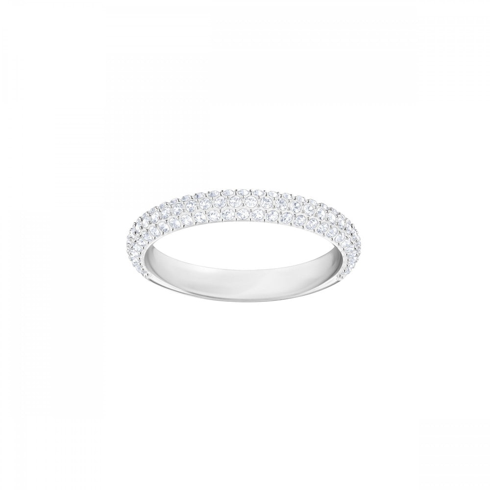 MINI PAVE STONE SET SWAROVSKI BAND RING, WHITE, RHODIUM PLATED