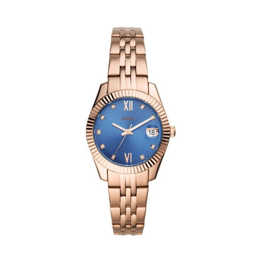 MINI SCARLETTE ROSE GOLD STAINLESS STEEL LADIES BRACELET WATCH WITH BLUE DIAL