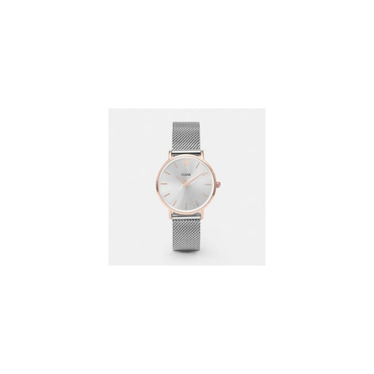 MINUIT 33MM STAINLESS STEEL MESH BRACELET WATCH WITH ROSE GOLD & SILVER DIAL